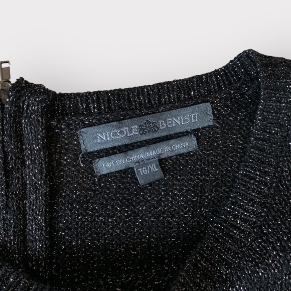 Nicole Benisti XL Sparkly crew neck black long sleeve thin sweater - Picture 4 of 9